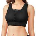 BRABIC Front Closure Post Surgical Compression Everyday Bra for Women Mastectomy with Removable Breast Support Band Black, XL