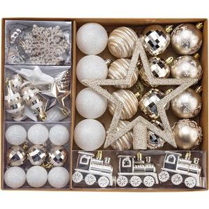 SVNVIOZ Christmas Ball Ornaments Set, 55ct 60mm Elegant Champagne Assorted Xmas Tree Ball Ornaments, Shatterproof Christmas Tree Hanging Ornaments for Xmas Decoration