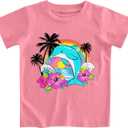 RAISEVERN Girls Clothes Cute Graphic Shirts Kids Short Sleeve T-Shirt Ocean Tee Tops Outifits (Coral Blue, 3T)