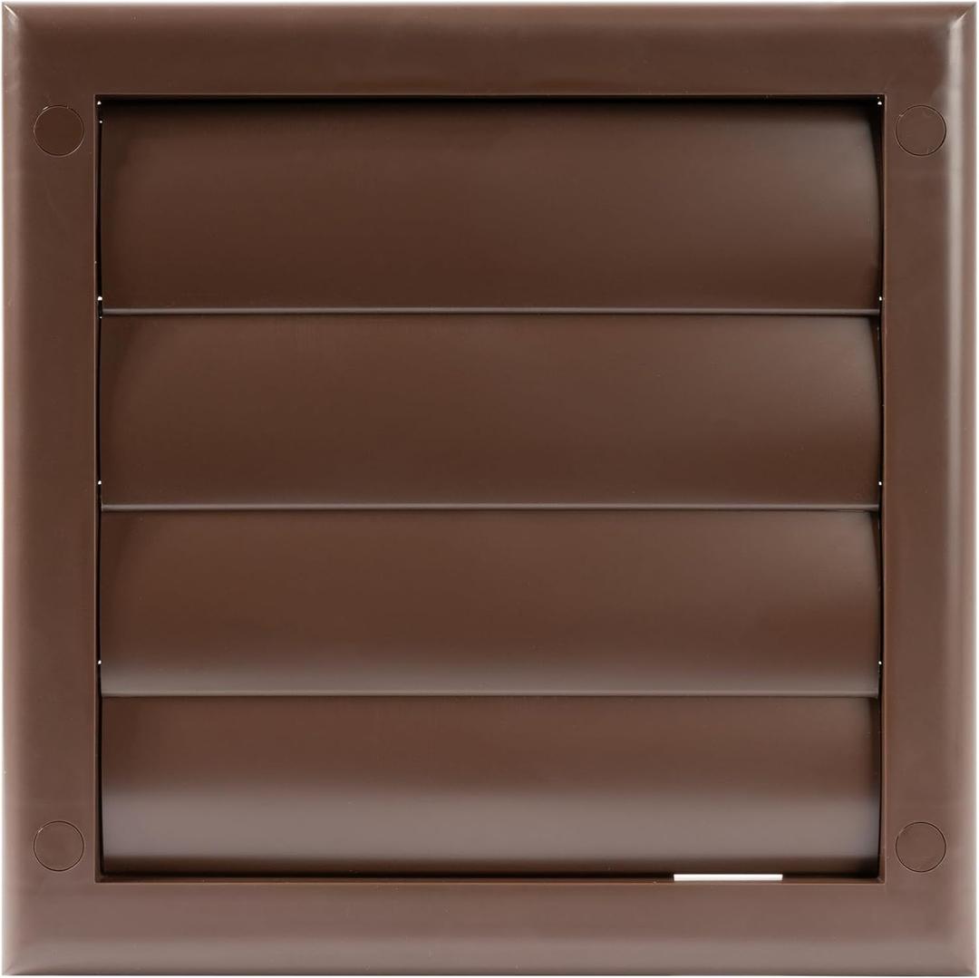 Plastic 4" Brown Air Vent Cover with Mounting Neck - Frame Size 7.5 x 7.5 Inches - Dryer Vent Cover - Exterior Exhaust Vent with Shutters - Air Vent - Outdoor Home Ventilation Systems