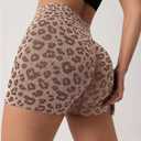Women's Leopard Print High Waisted Sports Biker Shorts Tummy Control Stretchy Shorts (L)