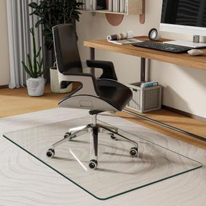 BesWin Glass Chair Mat, Large Tempered Glass Floor Mat for Office Chair on Carpeted or Hardwood Floor, Anti-Slip Heavy Duty Desk Chair Mats for Home or Office, Sturdy & Durable - 46" x 55"