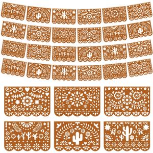 Tiamon 4 Pack Mexican Party Decorations Plastic Papel Picado Banner Garland Waterproof Cielito Lindo Decor for Baby Shower Day of The Dead Wedding Cinco De Mayo Outdoor Decor (Dark Brown)