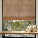 3 x 30''W X 72''H Cordless Bamboo Roman Shades, Light Filtering Roll Up Bamboo Matchstick Blinds for Interior Window Home Patio Porch, Brown