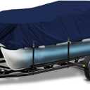 1200D Metal Buckle Heavy Duty Pontoon Boat Cover, Waterproof Elastic Pontoon Boat Cover with Windproof Side Straps Fit 21'-24' Beam Width: up to 102", Navy
