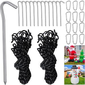36 Pieces Inflatable Stakes and Tethers Replacement Tethers and Aluminum Metal Stakes Yard Inflatable Accessories with Hook for Fixing Halloween Christmas Decorations Inflatables Lawn Decor Tent
