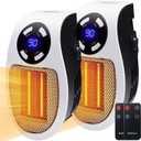 Brightown Wall Plug In Heater 450W, Portable Outlet Heater with Remote, Clear LED Display, Small Wall Heaters for Indoor Use with Adjustable Thermostat and 12H Timer for Bathroom Room Office, 2 Pack