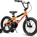 12 14 16 18 Inch Kids Bike BMX Style Bicycle with Training Wheels Coaster Brake for 2-10 Years Old Toddlers Boys Girls Multiple Colors (Orange)