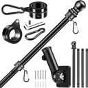 BONWIN Black Flag Pole Kit for House, 5 FT Thickened Stainless Steel Outside Porch Wall Flagpole for 3x5' Flag, 1" Tangle Free Rotating Flag Pole Rings & 180° Adjustable Multi-Positions Bracket Holder