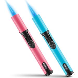 Urgrette Spring Colors 2 Pack Butane Torch Lighter, 6-inch Jet Flame Butane Lighters Refillable Pen Lighter for Grill BBQ Camping (Gas Not Included) Aqua Blue & Peach Pink