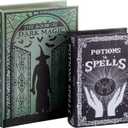 Set of 2 Magic Nesting Halloween Books Decoration Witch Potion Dark Magic Pattern Spooky Holiday Themed Fake Faux Hollow Book Boxes Decorative Vintage Gothic Jewelry Trinket Storage Box