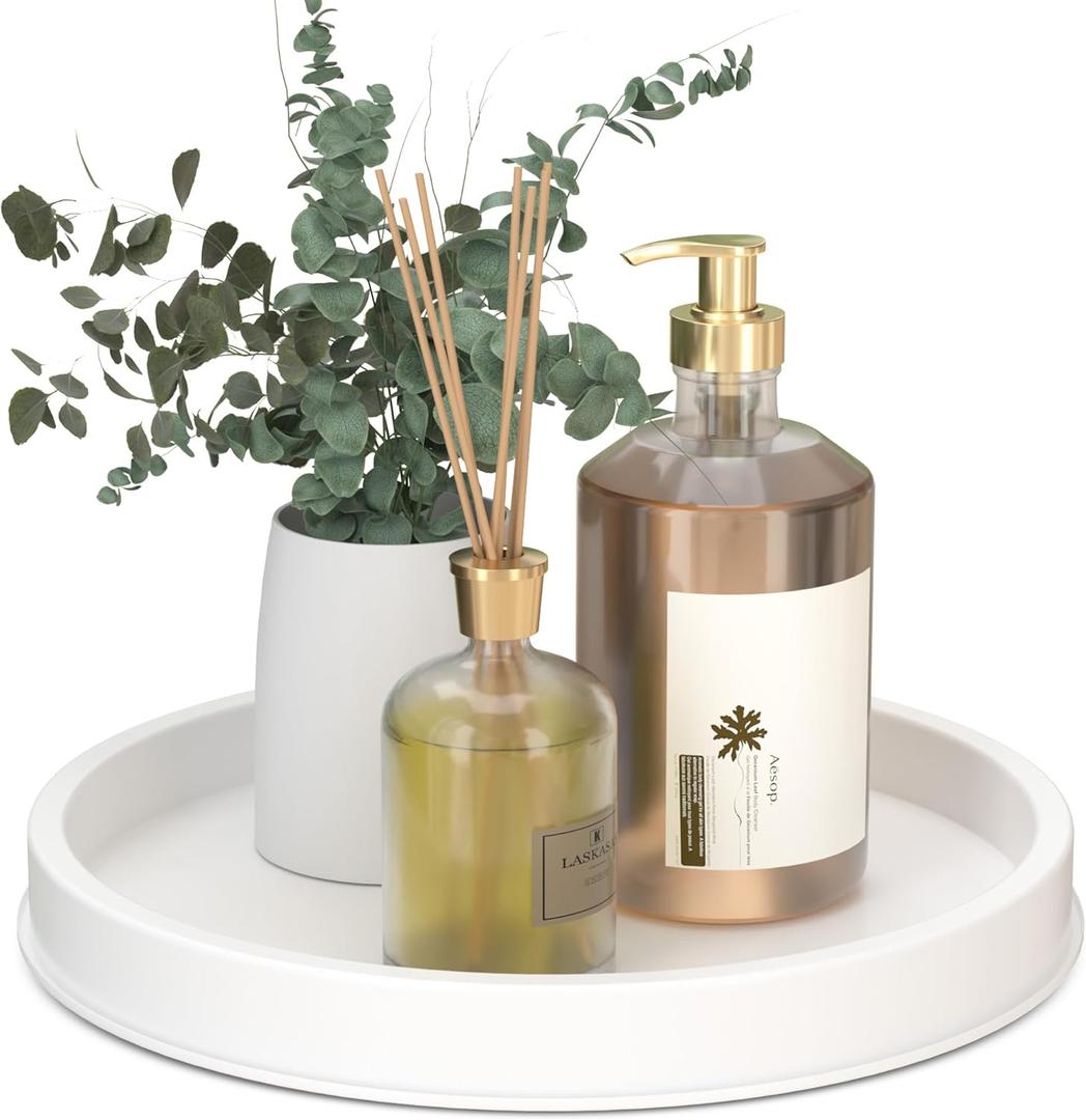 HGF Bathroom Tray for Sponge Soap, 10 Inch Light Metal Round Decorative Tray for Kitchen Counter Sink Centerpiece Countertop Organizer, Perfume Candle Vanity Trays for Bathroom Decor, Totally White