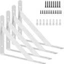 6 Inch Shelf Brackets, 4 Pack Heavy Duty L Brackets for Shelves, 90 Degree Triangle Metal Supports for DIY Floating Shelf with Screws ( White)