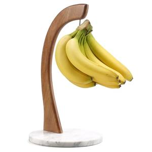 everous Marble Banana Holder with Stainless Steel Hook - Stable Banana Stand with Non-Slip Base, Heavy Duty Banana Tree & Hanger, Modern Marble Banana Rack for Kitchen Countertop