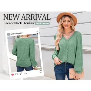 JUSTFASHIONNOW Blouses for Women Dressy Casual Lace V Neck Business Casual Work Tops Womens Long Sleeve Shirts Trendy Outfits, 3XL JUSTFASHIONNOW Blouses for Women Dressy Casual Lace V Neck Business Casual Work Tops Womens Long Sleeve Shirts Trendy Outfits, 3XL