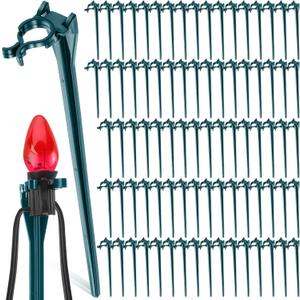 Queekay 7 Inch Christmas Light Stakes Universal Plastic Ground Light Stakes for C7 C9 Yard Lawn Holiday Decor Holders on Garden Patio Path(Green,100 Pieces)