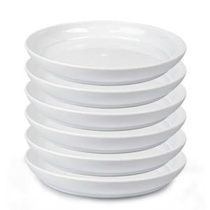 Vodotion Round Plastic Plant Saucers Set, 6-Pack, 7.6 Inches (6.4 Inch Base) Pot Drip Trays, Ideal for Indoor and Outdoor Home Garden Flower Pot Containers. (White)