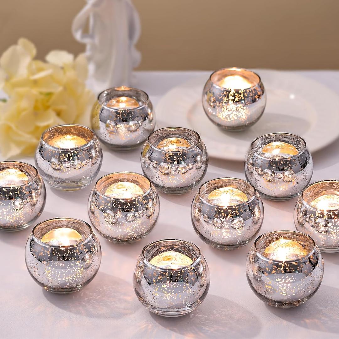 LETINE 36pcs Silver Votive Candle Holders - Elegant Mercury Glass Tea Light Candle Holder Set for Weddings, Holiday Season Decorations,Christmas Table Centerpieces
