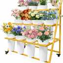 PROLEE Flower Stand with 12 Buckets, Flower Display Stand with Wheels, Flower Cart, Moving Florist Bouquet Shelf for Party and Wedding, Gold