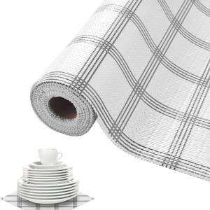 Non Slip Shelf Liner PVC Drawer Liner BPA-Free Waterproof and Washable Kitchen Cabinet Liner Suitable for Shoe Cabinets,Wire Shelving (White and Grey, 24×240inch)