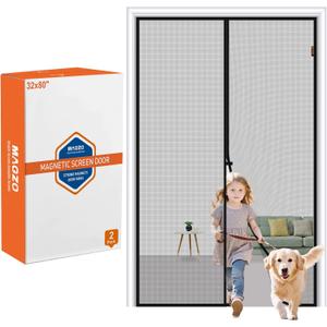 MAGZO Magnetic Screen Door 2 Pack Fit Door Size 32 x 80 Inch, Screen Size 34" x 81" Strong Magnets Mesh, Reinforced Fiberglass Net for Patio and Front Entrances, Gray