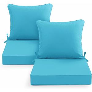 Summsun Outdoor Chair Cushions Set of 2, Waterproof Backrest and Seat Cushion Set for Patio Furniture, Outdoor Replacement Cushions with Removable Cover, 19 x 19 Inch, Teal