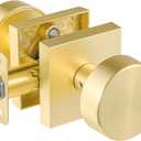 Passage Brass Door Knobs Interior, Brushed Gold Passage Door Knobs, Square Gold Door Handles for Closet Hallway, Heavy Duty Design