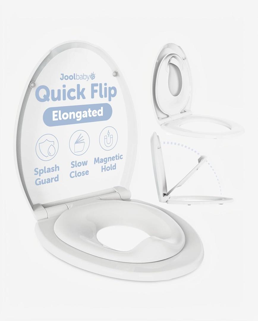 Jool Baby Quick Flip Toilet Seat with Built-in Potty & Splash Guard for Toddler Training, Slow Close (Elongated)