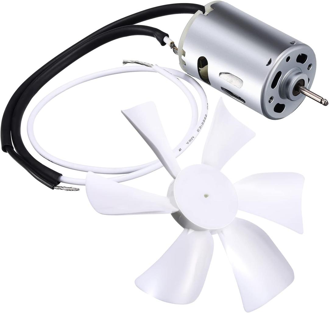 6" Replacement White RV Vent Fan Blade with 12V D-Shaft Motor, Compatible with Heng's, Elixir, Ventline, Jensen