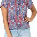 Star Vixen Women's Short Sleeve Peasant Top (Black/Royal/Coral)