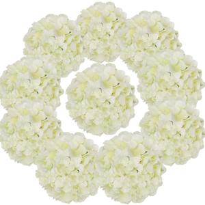 Flojery Silk Hydrangea Heads Artificial Flowers Heads with Stems for Home Wedding Decor,Pack of 10 (Ivory)