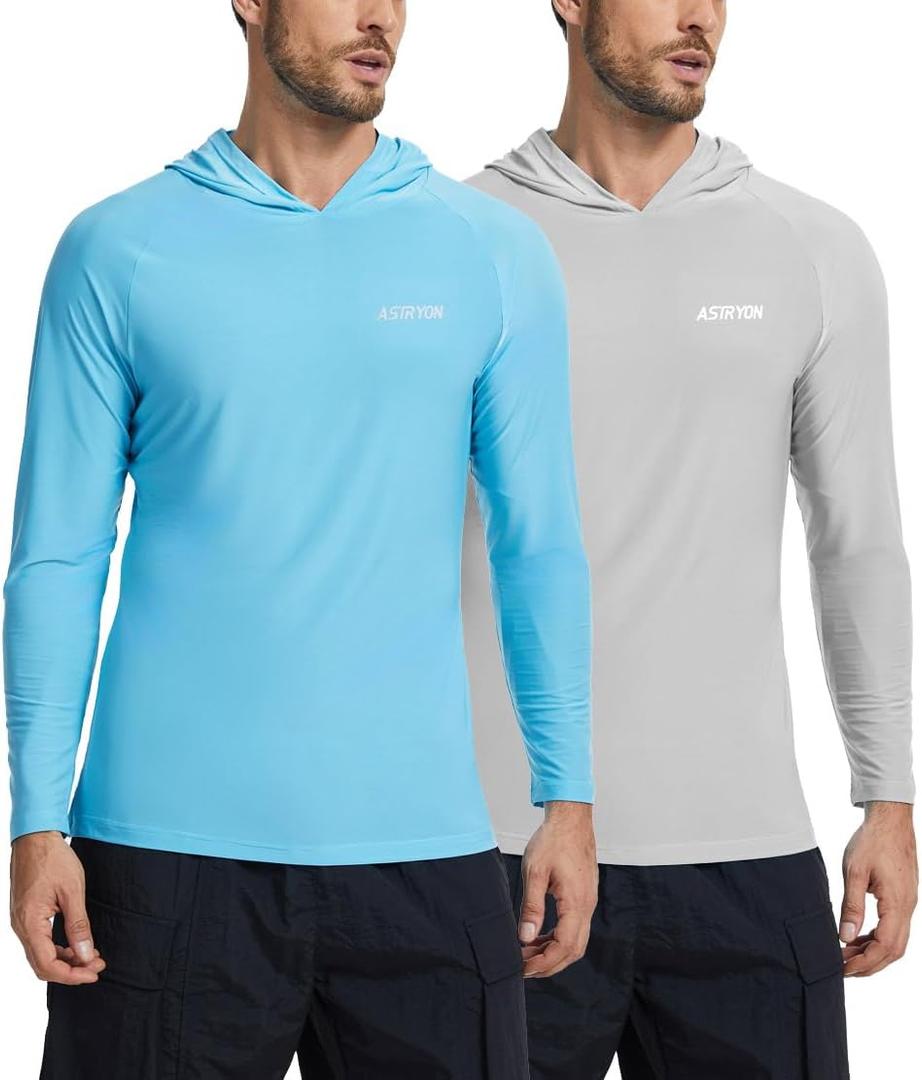 2 Pack Men’s UPF 50+ Fishing Shirts Long Sleeve UV Sun Hoodie Quick-Dry Swim Rash Guard Lightweight Shirt for Outdoor (XL)
