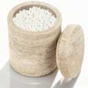 Natural Marble Canister, Cotton Swab Holder with Lid, Marble Toothbrush Holder Qtip Holder Storage for Cotton Swab, Floss Picks, Makeup Pad, Bath Salt, Beige White Travertine(NS019)