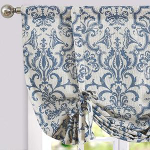 jinchan Linen Tie Up Valance for Flax Floral Drapes Vintage Farmhouse Medallion Window Treatments Light Filtering Curtain for Living Room Laundry Cafe Rod Pocket 1 Panel 45 Inch Slate Blue
