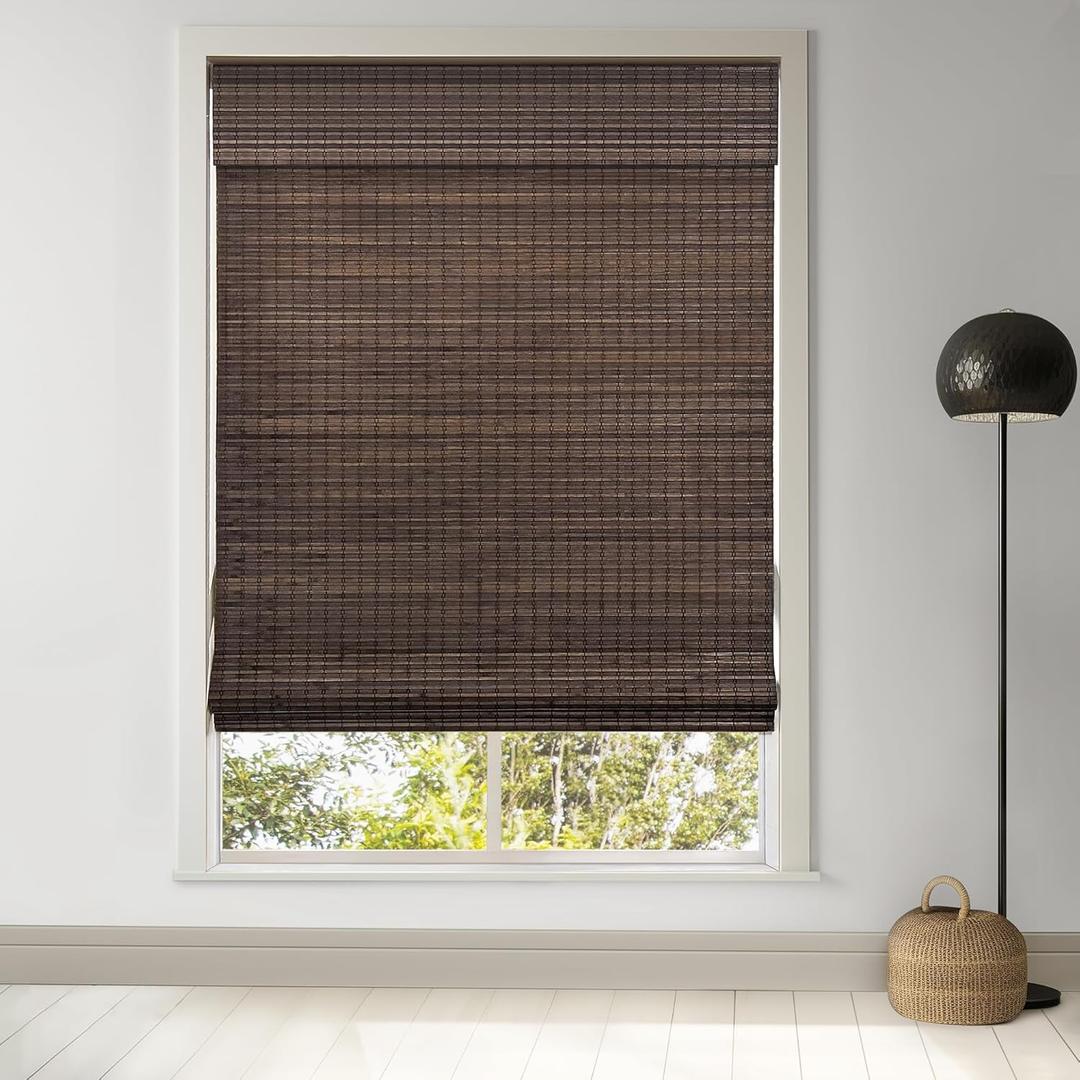 LazBlinds Cordless Bamboo Roman Shades, Privacy Blinds for Interior Windows, Room Darkening Roll Up Bamboo Blinds for Home & Patio, 34" W x 64" H, BDP-Espresso