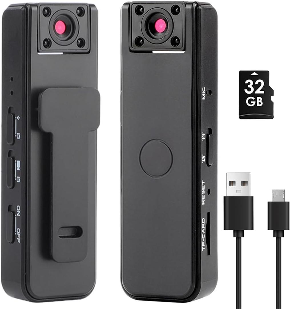 Body Cameras with Audio and Video Recording, 32g 1080p HD Wearable Camera with Night Vision, 180° Rotatable Lens and Motion Detection, 500mAh Battery Life, for Outdoors Sports Police Delivery Cycling