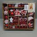 SHareconn 80ct Christmas Balls Ornaments Set, Shatterproof Plastic Colorful Xmas Decorative, Baubles for Tree Decorations with Hanging Strings, Red & White