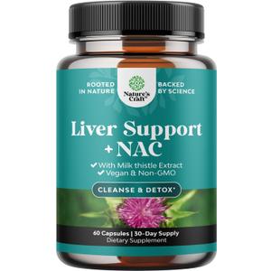 Liver Support NAC Supplement with Milk Thistle Extract - Herbal Liver Supplement with N Acetyl Cysteine, Artichoke, Choline & Beetroot - Antioxidants for Cleanse, Detox & Repair - 60 Capsules (60 Count (Pack of 1))