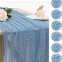 Set of 6 Pearl Table Runner 29 x 120 Inch Dusty Blue Tulle Fabric Lace Table Runners Boho Rustic Table Runners for Bridal Shower Birthday Party Wedding Arch Aisle Veil Dessert Table Decor(Dusty Blue)