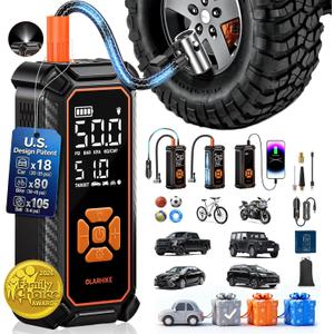 OlarHike Cordless Tire Inflator Portable Air Compressor, Dual Power - 6000mAh & 12V DC, Air Pump for Car Tires, Motorcycle, Bicycle, Electric Pump with LED Light & Digital Pressure Gauge