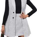 Floerns Women's 2 Piece Outfit Workwear Plaid Print Lapel Neck Vest Blazer and Skirt Set (Black and White) S