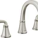 Delta Geist Brushed Nickel Bathroom Faucet 3 Hole, 8 Inch Widespread Bathroom Sink Faucet for Vanity, Push-Pop Drain Assembly, SpotShield Brushed Nickel 35864LF-SP