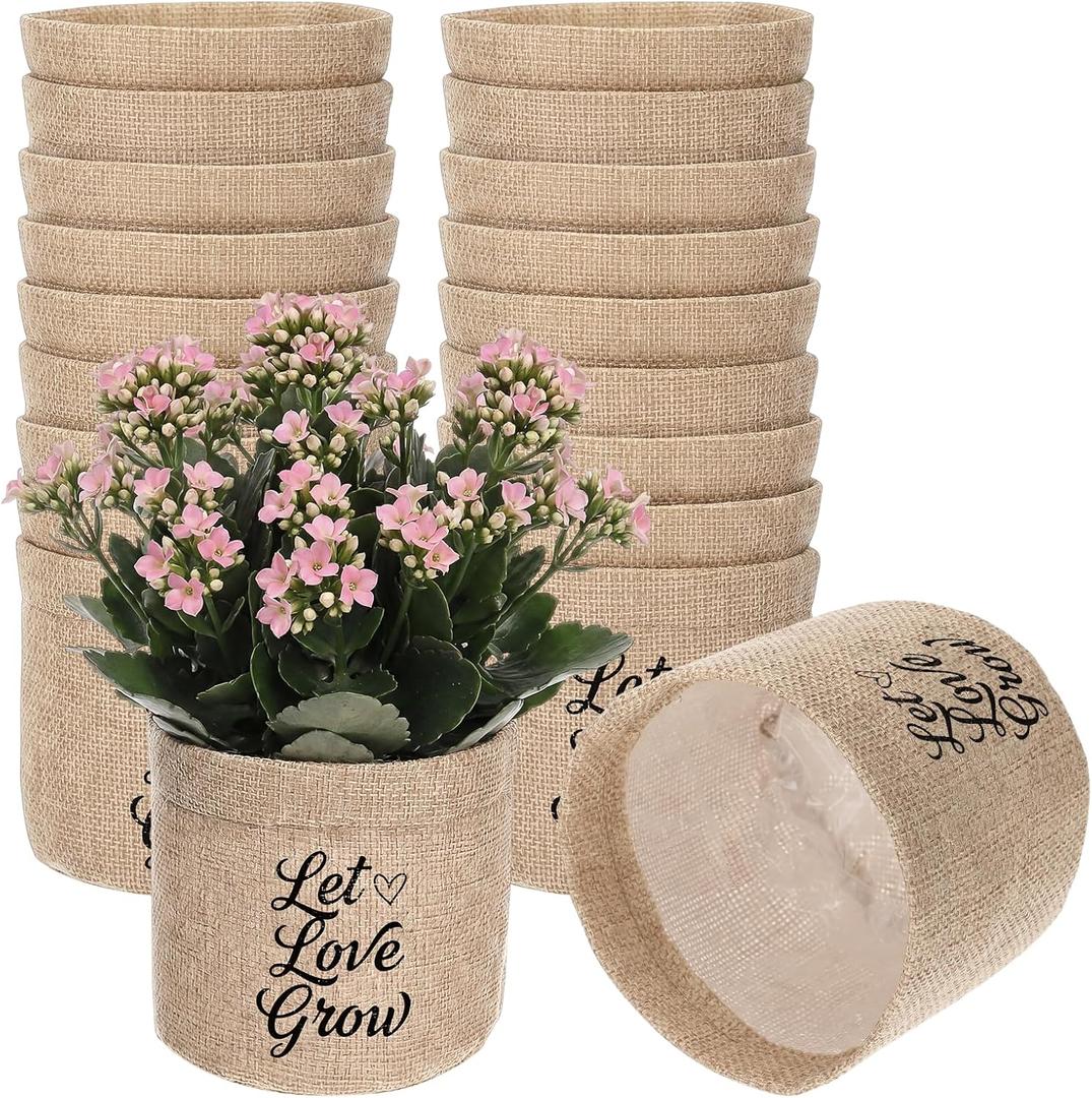 SATINIOR 24 Pack Let Love Grow Wedding Gifts Favors for Guests Bulk Mini Burlap Succulents Planter Pots Wraps Bags with Drainage Hole for Bridal Shower Baby Shower Engagement Anniversary Table Decor