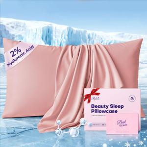 Instant Chill Cooling Pillowcase for Hot Sleepers, 2% HA Infused Pillowcase Hydrates Skin & Hair, Reduces Wrinkles & Frizz, Softer Than Silk Pillow Cases, Pillow Covers Standard (Coral Pink, 1 Pack)