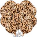 BBTO 12 Pcs Leopard & Cheetah Balloons 18 Inch Leopard Print Foil Balloons Cheetah Print Decoration for Birthday Party Camo Animal Jungle Adventure Baby Shower Wedding (Golden Brown)