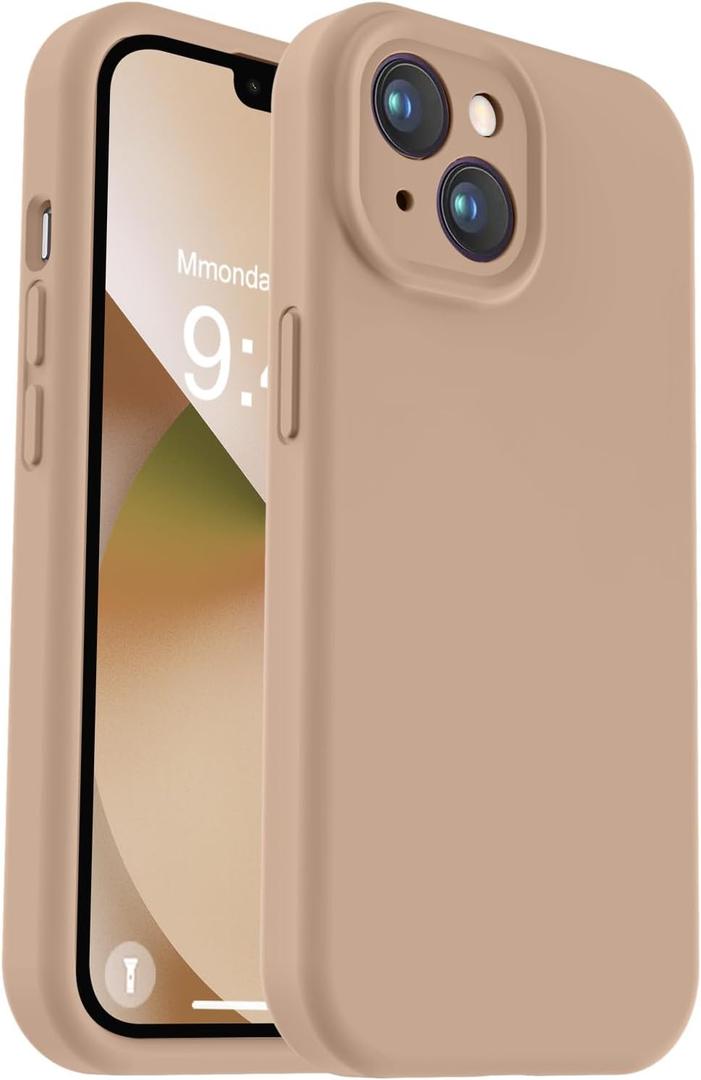 Vooii Compatible with iPhone 13 Case, Liquid Silicone Upgrade [Camera Protection] [Soft Anti-Scratch Microfiber Lining] Shockproof Phone Case for iPhone 13 6.1 inch Light Brown