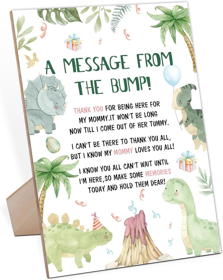 Baby Shower Game for A Message From The Bump,Wooden Baby Shower Game Sign With Stand,Dinosaur Baby Shower Table Decoration,Baby Shower Welcome Sign,Party Favors Supplies,Gender Reveal Ideas,-7