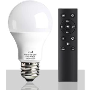 Dimmable A19 LED Bulb with Remote Control,800LM 9W Bright Led Light Bulbs,3000-6000K Adjustable Color Temperature Lamp Bulb with E26 Base,Timing,Memory Function,LED Light for Bedroom Livingroom Lamp