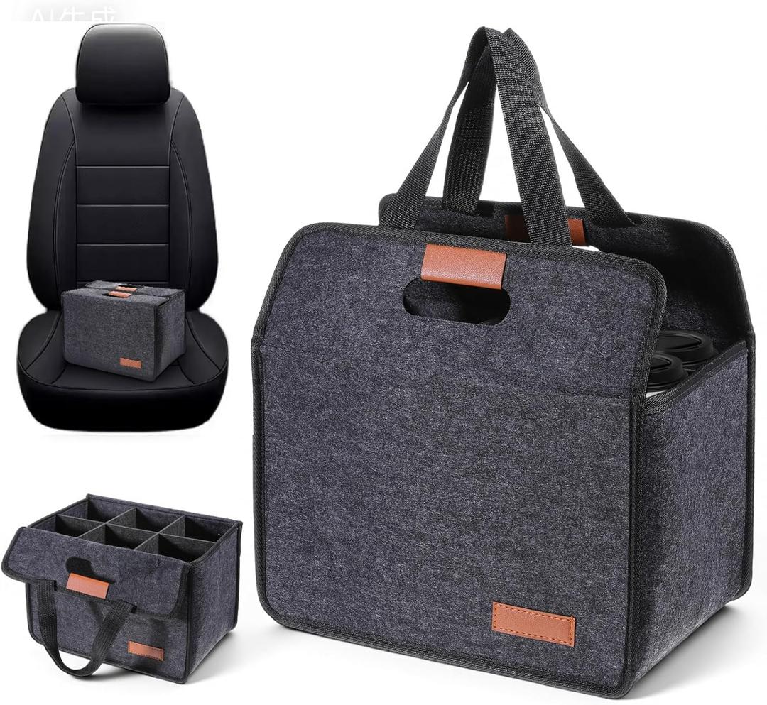 2 Pack 6 Cup Drink Carrier with Handle, Reusable Insulated Beverage Carrier for Car, Coffee Cup Holder Bag Folding Portable Coffee Cups Holder Bag for Delivery, Travel, Takeout