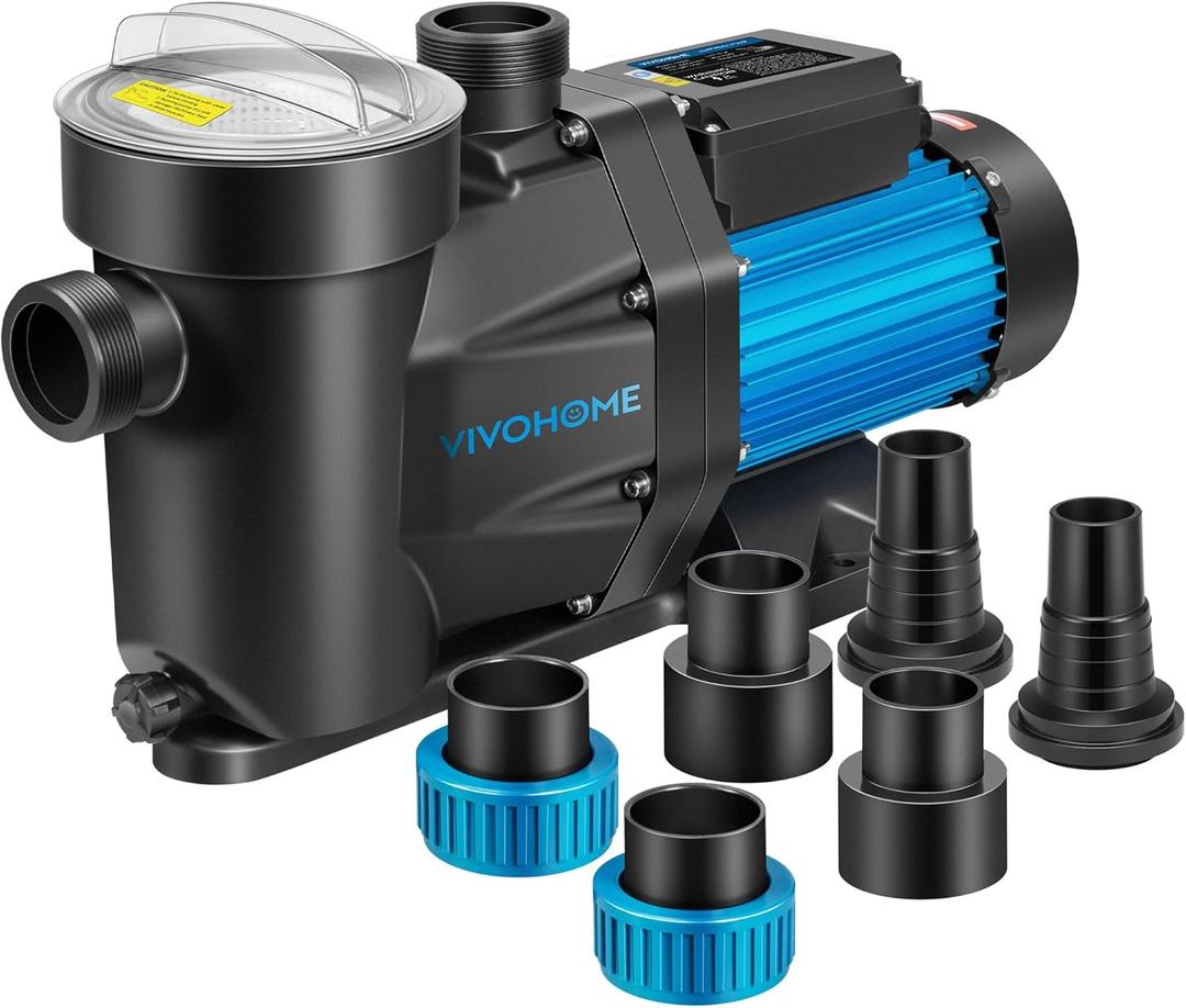 VIVOHOME 2.0 HP Powerful Self Primming 6950 GPH Swimming Pool Pump with ON/OFF Switch for In/Above ground Pool 1.25'' & 1.5" & 2.0'' Unions 115V Energy Saving w/Strainer Basket